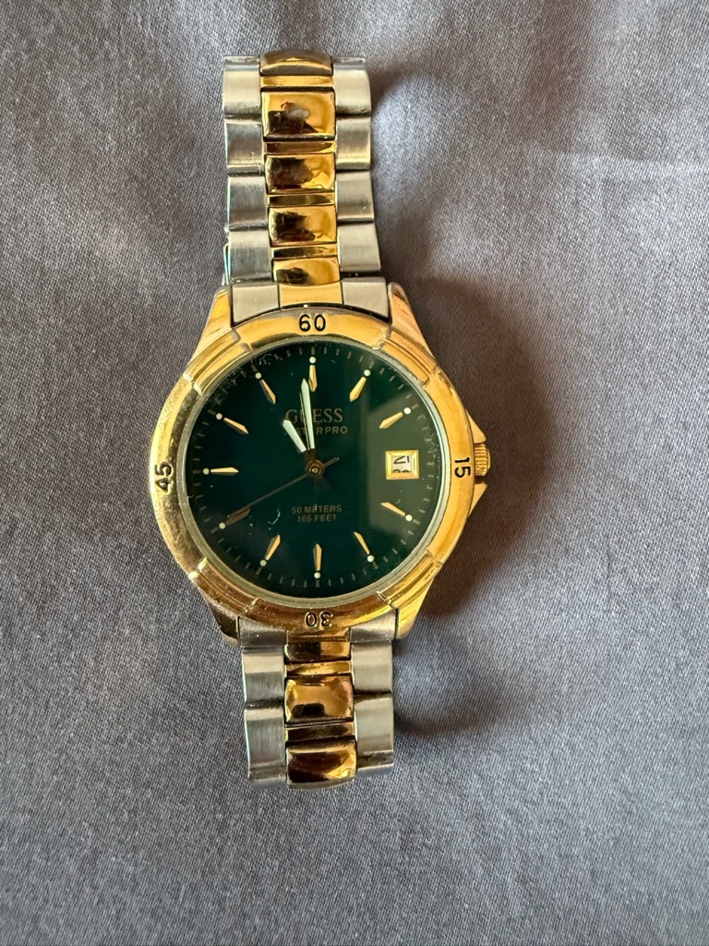 Guess Two-Tone Gold and Silver Bracelet  Waterproof Watch with Green Dial